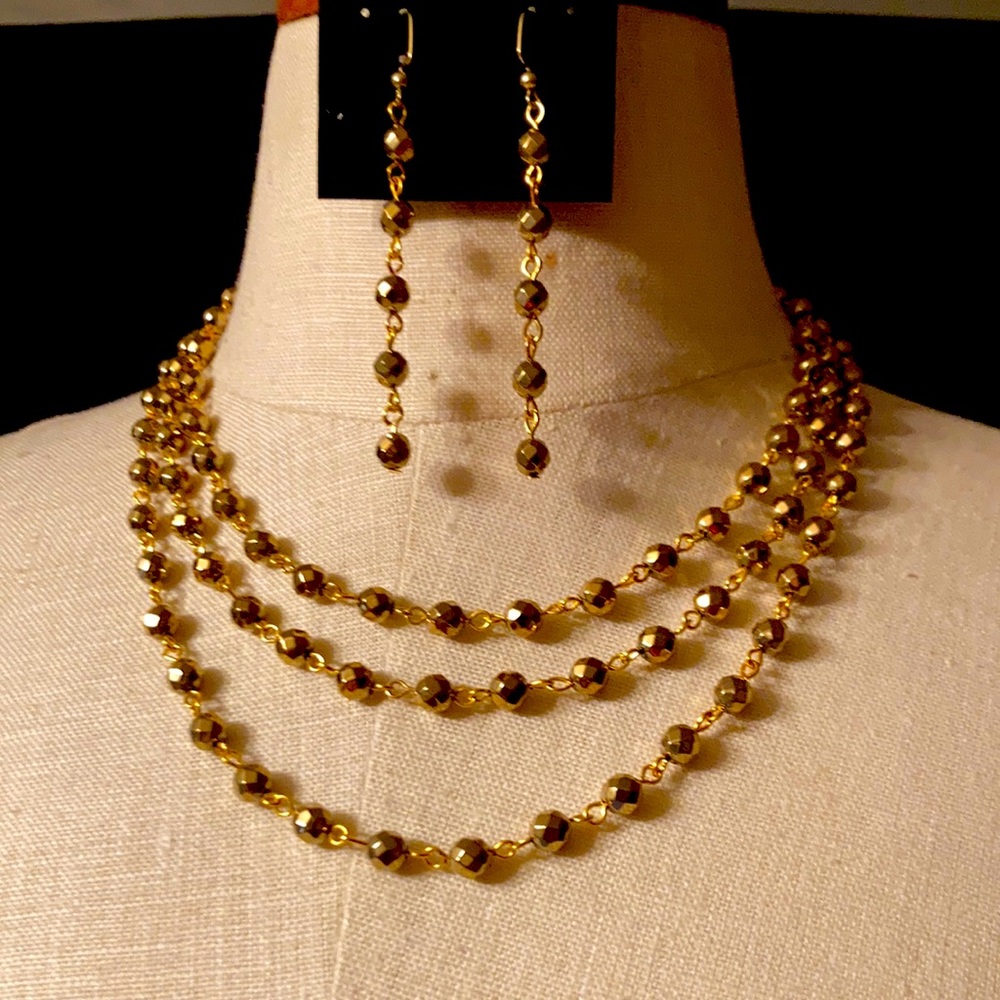 Gold Tone 4 Pc Necklace & Earring Set